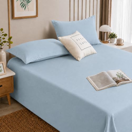 Image of Cortina Cloud Cotton King Size Bedsheet with 2 Pillow Covers | Super Soft, Breathable & Skin-Friendly Bedsheet for Double Bed King Size with Solid Design | (270x250 cm) (Sky Blue, King)