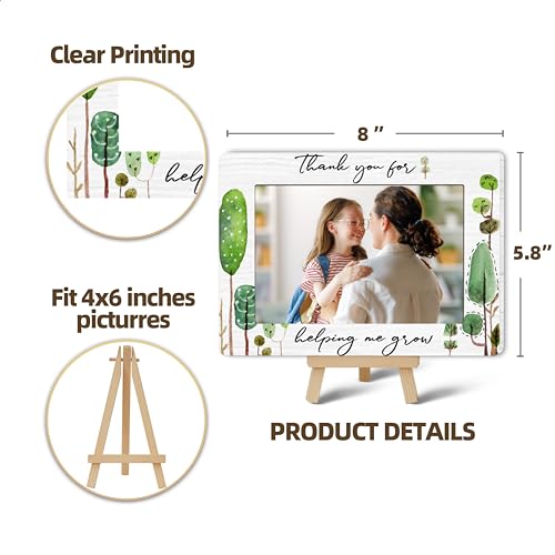 Image of DETIHO Thank You for Helping Me Grow 4x6 Photo Frame, Small Wooden Photo Frame with Easel Stand, Teacher Appreciation Gifts for Table Decor Display -E01