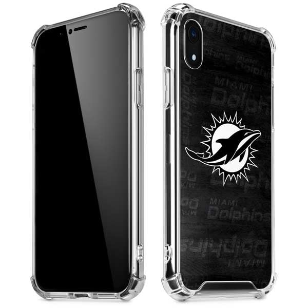 Skinit Clear Phone Case Compatible with iPhone XR - Officially Licensed NFL Miami Dolphins Black & White Design