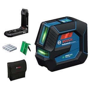 Bosch Professional Linienlaser GLL 20-22 G (Halterung LB 10, grüner Laser, Innenbereich, Dual Power Source, 2 x 1.5V LR6 Batterien, Schutztasche)