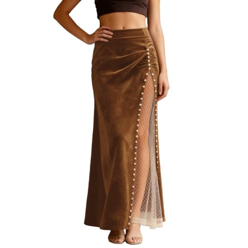Jupe maxi haute pour femme avec fente latérale et perles élégantes
