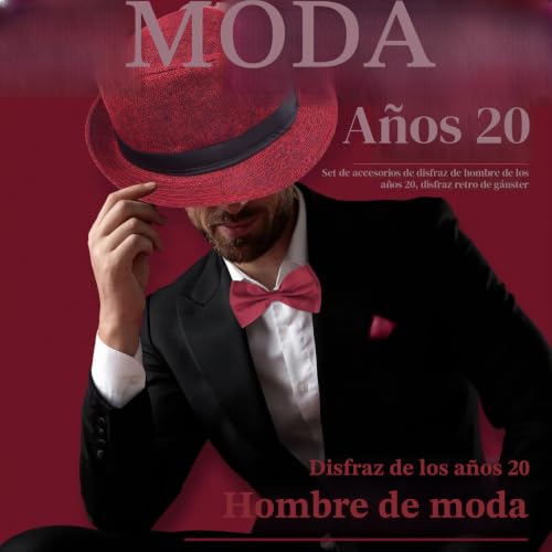 Miniatura 5 de Elecland 10 Piezas 1920s Hombres Traje Accesorios Set Roaring Retro Gangster Disfraz, Sombrero, Pajarita, Reloj De Bolsillo, Tirantes, Gafas, Barba, Brazalete Ligas, Reloj De Bolsillo