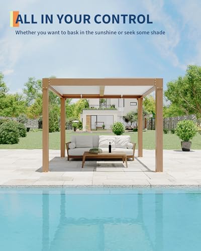 Image of GarveeLife Louvered Pergola 10 ft x10', Outdoor Pergola with Adjustable Louvered Roof, Reinforced Aluminum Frame, Integrated Drainage System, Hardtop Gazebo for Patio, Deck, Wood Grain