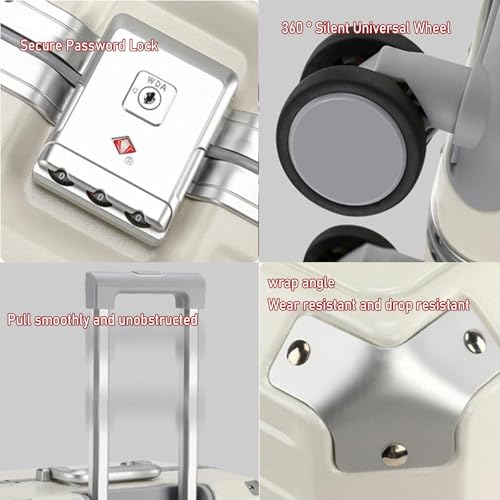 Carry on Luggage Ultra Lightweight Hard Shell Suitcase Cabin Size Wear Resistant Aluminum Frame 360 ° Universal Wheel TSA Password Lock,White,20in4