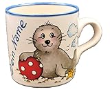 carstens keramik brottopf Mikrowellengeeignet Carstens Keramik® Namenstasse Seehund Ball Tasse mit Namen Robbe - Handgefertigt in Deutschland