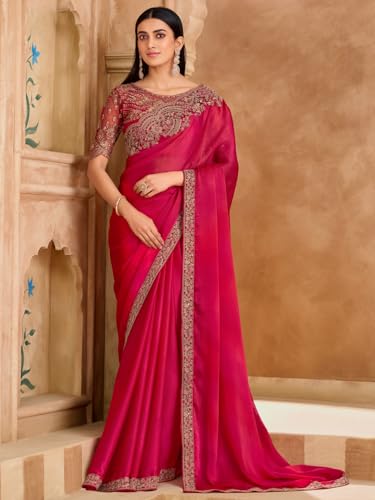 Image of AKHILAM Women's Satin Sequence Embroidery Saree With Unstitched Blouse Piece(SNDLWOD1601 TFH Parent)