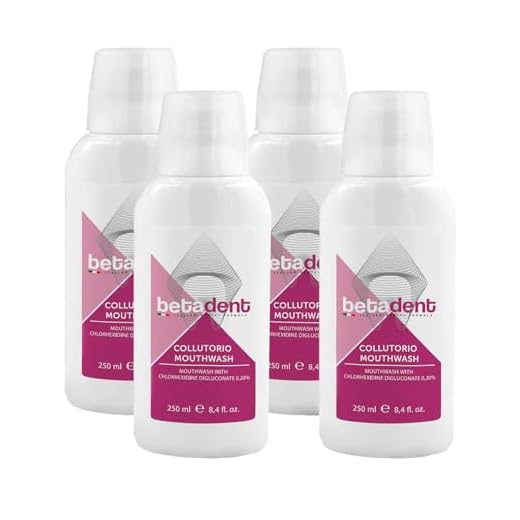 Betadent KIT 4 COLLUTORIO CON CLOREXIDINA 0,20%. Contrasta placca, carie, gengiviti. Ideale in caso di gengive irritate e infiammate e in seguito a trattamenti odontoiatrici chirurgici. 4x250 ml