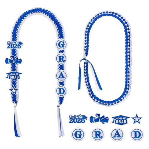 Ngdhkd 2 Pcs Graduation Leis Class of 2026 Grad Lei Necklace Ribbon Lei Braided Necklaces for Student Gifts Graduation DIY Decors