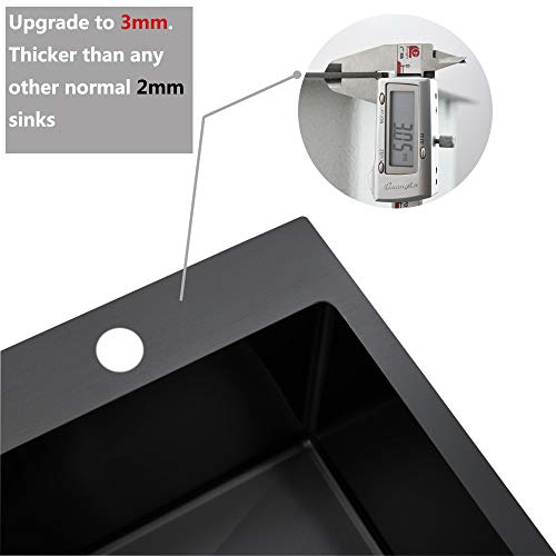 Friho 33\"x 22\" Inch 18 Gauge Commercial Large Topmount Drop-in Single Bowl Basin Handmade SUS304 Stainless Steel Kitchen Sink,Black Kitchen Sinks with Dish Grid and Basket Strainer