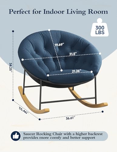 Image of Kidirect Wide Rocking Chair Nursery, Comfy Saucer Nursery Rocking Chairs with Removable Cushion, Indoor Papasan Nursing Chair for Breastfeeding, Mecedora para Adultos for Living Room & Bedroom (Blue)