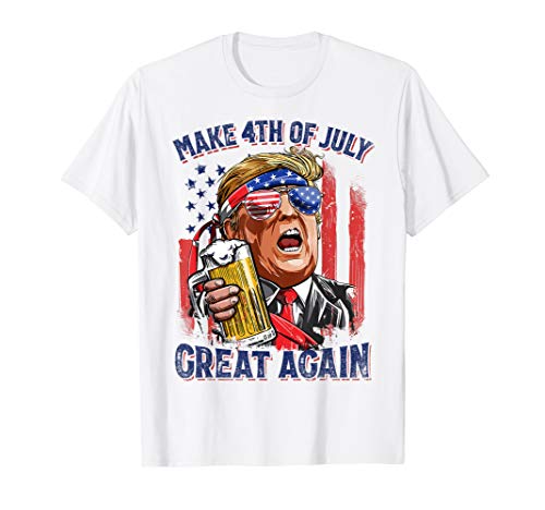 Make 4th of July Great Again Funny Trump Men Drinking Beer T-Shirt
