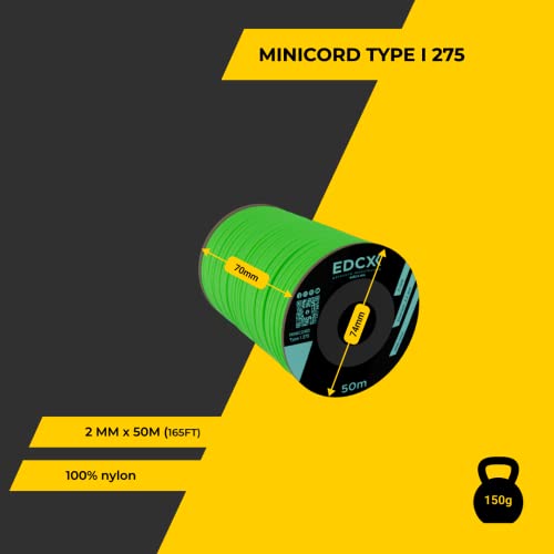 EdcX 2 mm Nylon Paracord 275 (15, 30, 50 and 100 m)- 100% Nylon rope, 3-Strand cord, Nylon cord 2 mm in Many Colours (Neon Green, 50 m) - Image 2