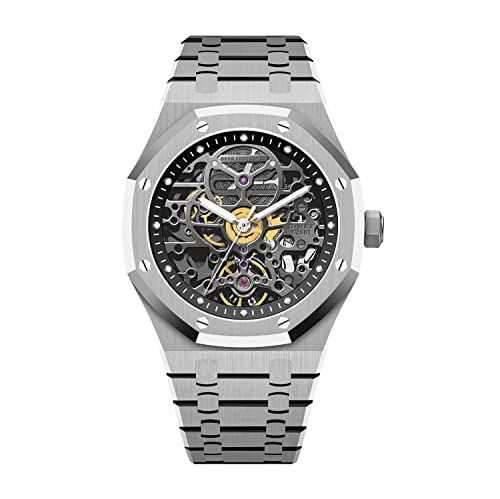 Redhai Automatic Mechanical Watch Skeleton Stainless 50M Waterproof Anti Shock Casual Diver Men Wrist Watch Sterling Watches Chronograph Analog Business Casual Fashion Adjustable Stainless Steel Band