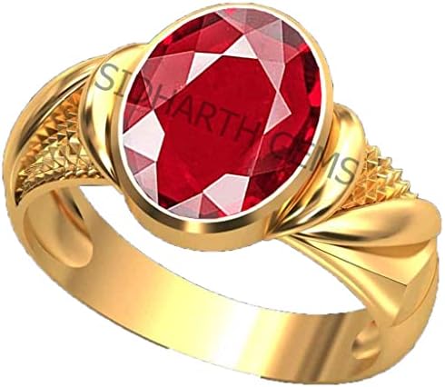 11.00 Ratti / 10.25 Carat Certified Natural Ruby Stone Gold Plated Adjustable Ring For Men And Women, free size, Brass, Ruby