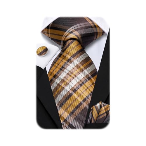 Image of Dubulle Silk Ties Set for Men Formal Paisley Striped Necktie Pocket Square Cufflinks 3PCS Sets Wedding Business Party