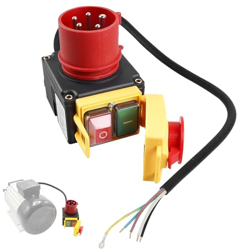 Afenau Motorschutzschalter 400V, 3-phasig Notausschalter Maschinenschalter Geräteschalter mit Phasenwender und 60cm Kabel, Stecker Schalter mit CEE-Stecker für Holzspalter, Baugleich KEDU KOA7