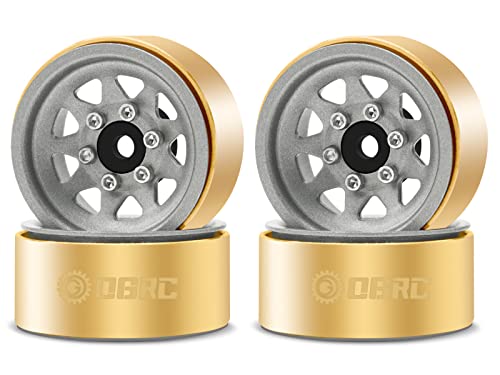 Image of OGRC 1.0 RC Wheel Rims with Brass Rings Deep Dish Wheel Rims 1.0 Beadlock Wheels for 1 /18 TRX4M 1 /24 SCX24 C10 JLU Deadbolt Gladiator Bronco Crawler Car (Grey)