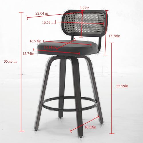 Image of YaFiti Counter Height Bar Stools Set of 3, 26 inch Rattan Counter Height Stools with Upholstered Seat, Walnut Craftsmanship, Swivel Counter Stools for Island /Kitchen /Counter /Bar (Pearl White)