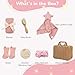 YTACREA 7-Teilige Neugeborenen Geschenk, Baby Geschenk Junge Mädchen, 7 in 1 Babygeschenke Mit Decke, Baby-Haarband, Babybürste, Socken, Meilensteinkarte, Souvenir-Box, Rosa