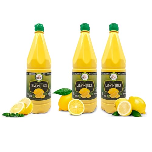 3 Pack 33.8 Oz 100% Real Lemon Juice | Fresh Flavor NO Added Water | Not From Concentrate| Appx 40 Freshly Squeezed Lemons in Each Lemon Juice Bottle | Lemons Fresh Kosher Bottled Juice - Best Select