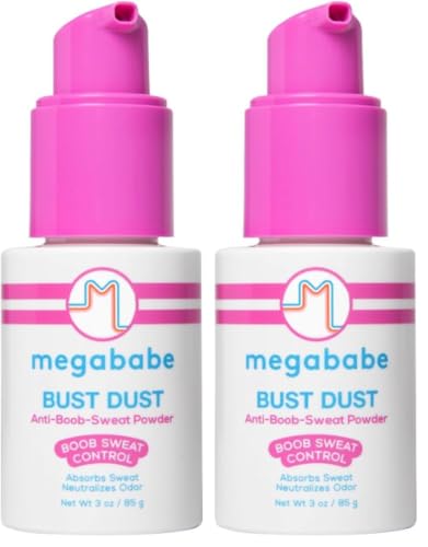 Image of Megababe Sweat Absorbing Body Powder - Bust Dust, with Applicator Pump, Summer and Hot Weather Must-Have, Talc-Free, All Natural, 3 oz (Pack of 2)