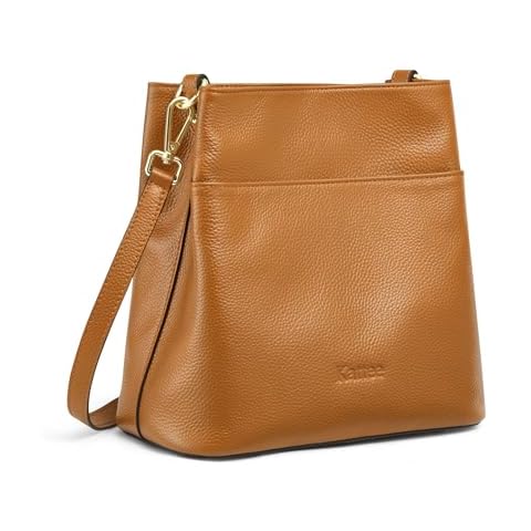 Kattee Leather Handbags for Women, Soft Shoulder Tote Bucket Bags Crossbody Purses with 2 Straps Brown Cover