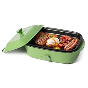 Non-stick Electric Skillet Grill, 12-In-1 Compact Tabletop BBQ Grill with Removable Plate and Lid, Electric Indoor Grill with Non-Stick Cooking Surface & Adjustable Temperature Rapid Heat Up