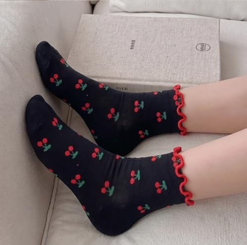 Image of Women's Cute Crew Socks, Casual Athletic Cotton Bowknot Cherry Calf Novelty Socks for Women