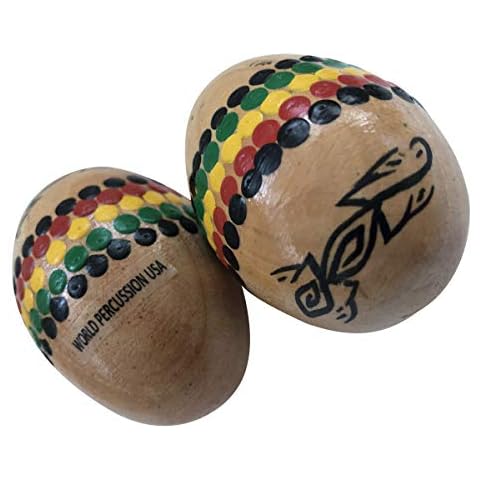 Wood Egg Shaker Pair (2pcs) - Painted Rasta Design, Handheld Percussion Instruments for Poly-Rhythm - Wooden Egg Maracas Musical Instrument by World Percussion USA Cover