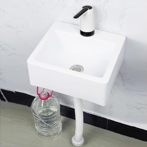 Lavabo de plástico blanco para baños sin espacio lavamanos de pared compacto con bomba 2
