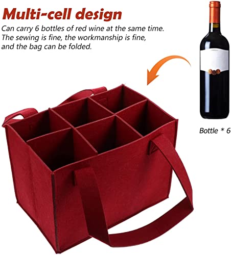 Image of GREENSHEEP 6 Bottle Wine Carrier Bag, Reusable Wine Bottle Tote Bag, Portable Wine Travel Bag with Handle for Picnic, Camping, Travel, Wine Tasting, Party (Maroon)