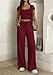 PRETTYGARDEN Women's 2 Piece Matching Lounge Sets Ribbed Short Sleeve Crop Tops Wide Leg Pants 2026 Summer Airport Outfits (Burgundy,Large)
