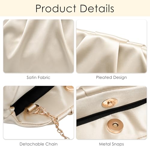 Image of Larcenciel Pleated Satin Clutch Purses for Women, Dumpling Pouch Style Evening Handbag for Prom, Party, Wedding, Formal Event