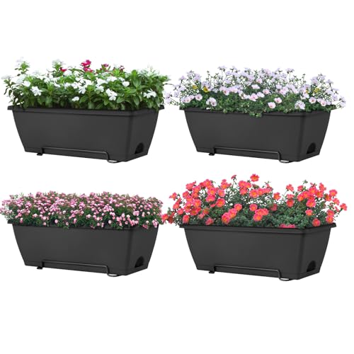 LIANTRAL Set 4 Fioriere Sospese per Ringhiera - Fioriere da Balcone Moderne con Drenaggio - Giardinaggio Urbano Verticale Senza Foratura - Ideale per Piante Aromatiche, Fiori - Nero
