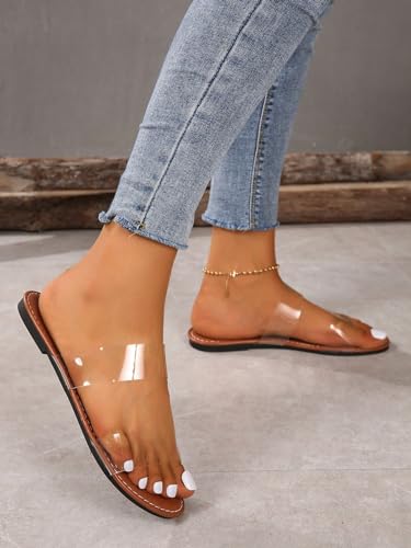 GORGLITTER Women's Clear Sandals Open Toe Transparent Two Strap Sandals Clear Slide Sandals3
