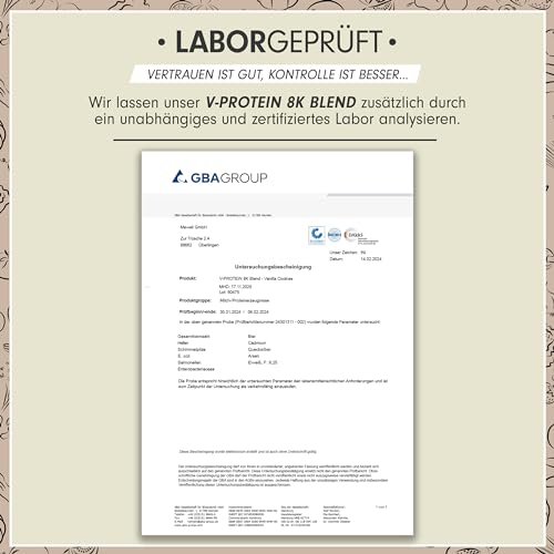 Veganes Protein-Pulver Proben-Paket, 8x30g Mix-Pack - alle Geschmacksvarianten in einer Mix-Box – unglaublich lecker - pflanzliches Protein mit 73-81% Eiweiß | V-PROTEIN 8K Probe