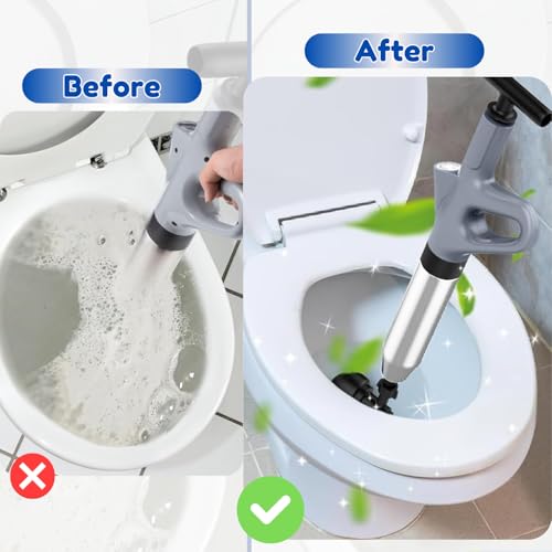 Image of High-Pressure Toilet Plunger with 2 toilet cleaning brushes and 3 wall hooks - Air Drain Blaster for Unclogging Toilets, Sinks, Drains, Bathroom & Kitchen-Heavy Duty Air Drain Plunger for Floor Drains