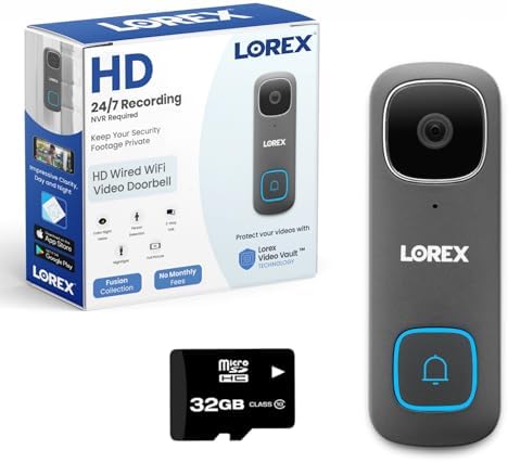 Lorex 1080p Resolution Wired Video Doorbell | Front Door Security | Nightlight | Motion Sensor & Person Detection | 2-Way Talk | IR Night Vision | 32GB Storage Included | No Monthly Fee