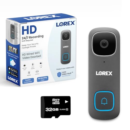 Image of Lorex 1080p Wired WiFi Smart Video Doorbell Camera w /No Subscription Fee - Smart Security Lighting, Motion Detection, 2 Way Talk, Includes 32GB MicroSD (Slate)