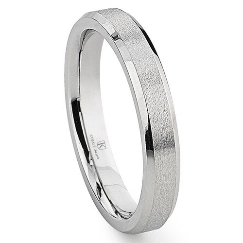 Cobalt XF Chrome 4MM Brush Center Beveled Wedding Band Ring