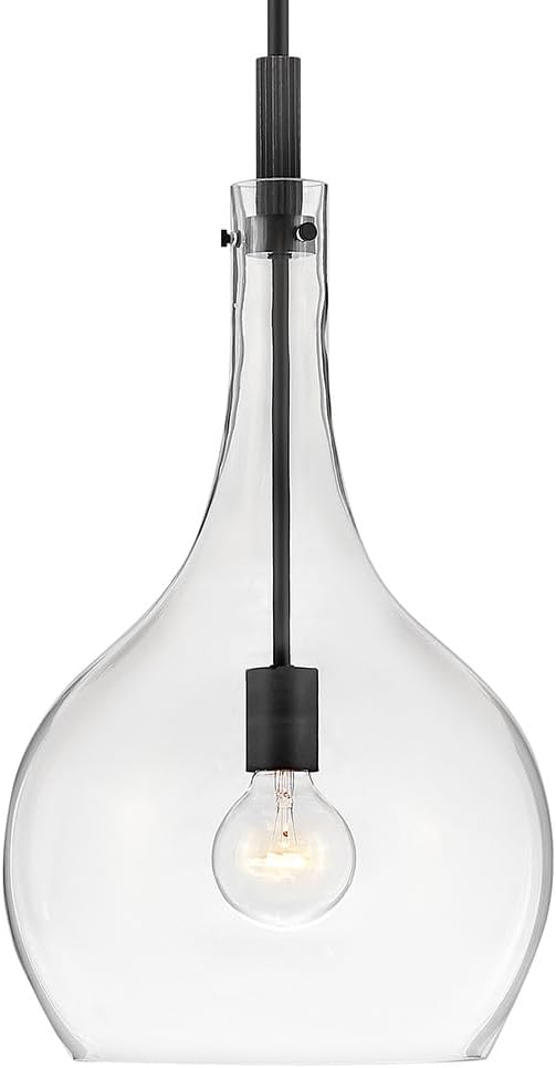 Hinkley Ziggy 4457BK-CL Medium Teardrop Pendant Light, Adjustable Stem for Customize Height from Even or Sloped Ceilings, Black and Clear Glass Shade