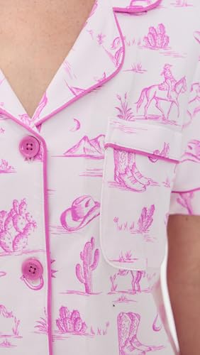Image of Bed Head PJs Womens Matching Pajamas - Soft Organic Short Sleeve Button Down PJ Shirt & Shorts Set - Sleepwear & Loungewear