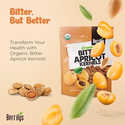 Berrilys Organic Bitter Apricot Kernels - USDA Certified Organic Bitter Apricot Seeds - Natural & Non-GMO, Premium Quality Kernals, No Sulfur or Additives - 16 oz