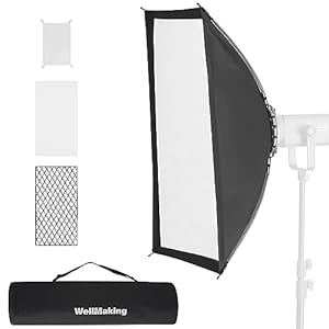 WELLMAKING Rectangular Softbox 11.8″ x47.2″/30 x 120cm, Studio Soft Box with Diffusers/Honeycomb Grid/Bag,Compatible with Bowens Mount Light for Portrait or Product Photography Studio Flash Monolight