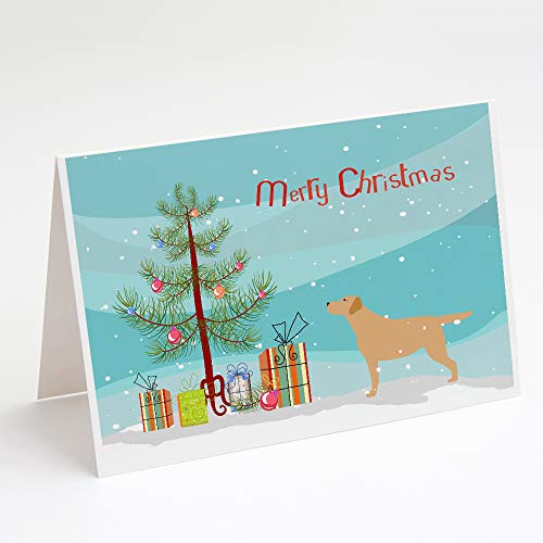 Caroline's Treasures BB2915GCA7P Yellow Labrador Retriever Merry Christmas Tree Greeting Cards and Envelopes Pack of 8 Blank Cards with Envelopes Whimsical A7 Size 5x7 Blank Note Cards
