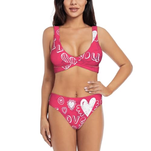 Conjunto de bikini de corazón de San Valentín para natación, piscina, playa, vacaciones, deportes acuáticos, esencial, Negro, XL