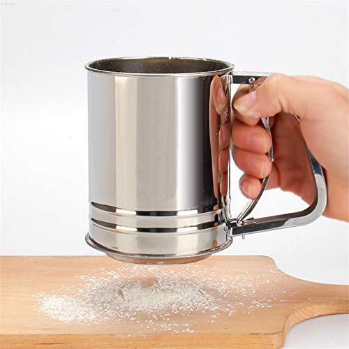 Stainless Steel Hand-held Flour Sifter with Handle, Squeeze Metal Fine Mesh Sieve for Baking,Baking Stainless Steel 3 Cup Double Layers Sieve with Hand Press Design - Thumbnail 5
