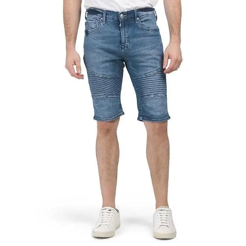 True Religion Rocco Moto Relaxed Skinny Clean Edge Shorts in Med Wash Size 33