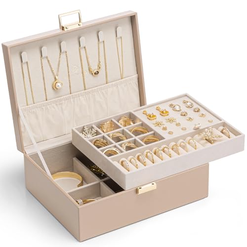 VLANDO Jewelry Box for Women, Gift for Women Girls,2 Layer Jewelry Box,Large Jewelry Organizer for Women Removable Jewelery Tray for Necklace Earrings