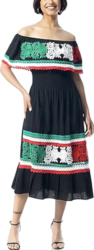 Image of YZXDORWJ Women Embroidered Mexican Peasant Casual Sexy Lace Off-Shoulder Long Dress